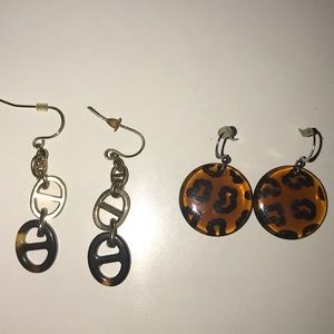 Gold & Tortoise Dangle Earrings + Leopard Earrings